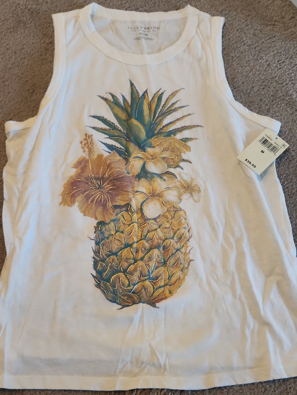 Lucky Brand White Pineapple Graphic Tank Top